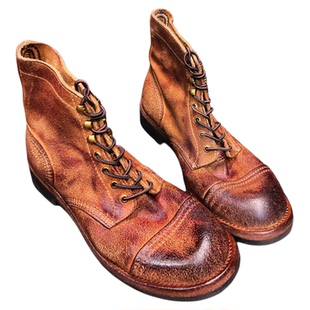 真皮做旧复古头层翻毛牛皮靴男款英伦马丁伞兵靴8111高帮手工装鞋