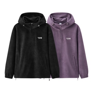 商场同款|森马卫衣男秋装连帽半开襟2025新款复古时尚刺绣上衣潮