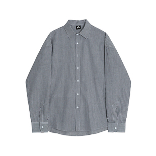 MRCYC日系条纹休闲衬衫男秋季宽松长袖衬衣韩系潮流翻领上衣