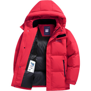 雪中飞极寒羽绒服男款连帽加厚保暖冬季外套大红色面包服鸭绒上衣