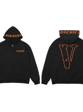 VLONE 大logo系列 标语字母刺绣连帽开衫拉链卫衣 男女同款