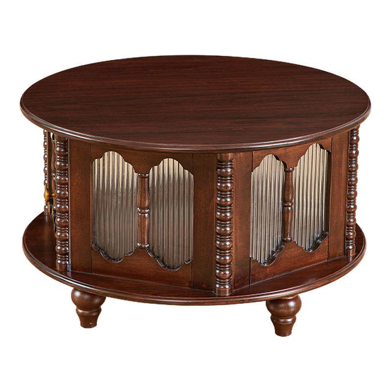 森趣家具新美式纯实木圆茶几全原木中古法式风小户型客厅家用茶桌