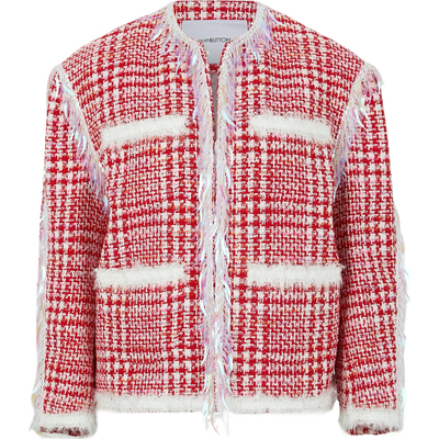 【折扣】Pushbutton 女秋冬缀饰格纹花呢夹克外套