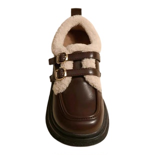女童鞋小皮鞋2025新款冬季加绒英伦风雪地靴棉鞋子宝宝女孩毛毛鞋