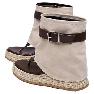 鑫哥内增高12cm夹趾凉靴女2026夏天超火裤管靴人字拖夹脚短靴凉鞋