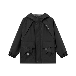 多多家男童连帽外套防泼水2025春秋新款儿童印花上衣男孩洋气春装