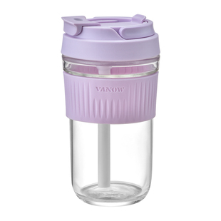 Vanow新款玻璃水杯女新款夏季带盖带吸管ins风便携泡茶杯咖啡杯子