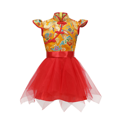 元旦儿童喜庆秧歌演出服幼儿园中国风打鼓服开门红小梦娃舞蹈纱裙