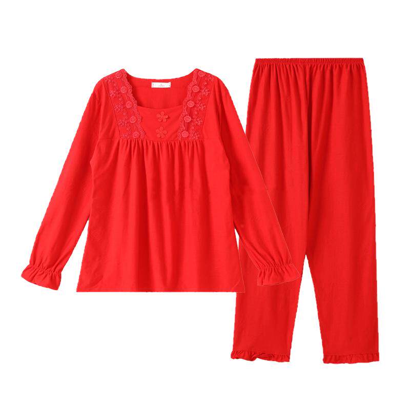 中年女士薄款大码妈妈家居服套装