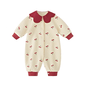 [抗菌远红外]宝宝红色连体衣婴幼儿秋冬哈衣爬服夹棉婴儿冬季衣服