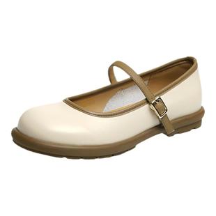 红蜻蜓玛丽珍鞋女鞋春季新款白色鞋子软底舒适圆头小皮鞋女款单鞋