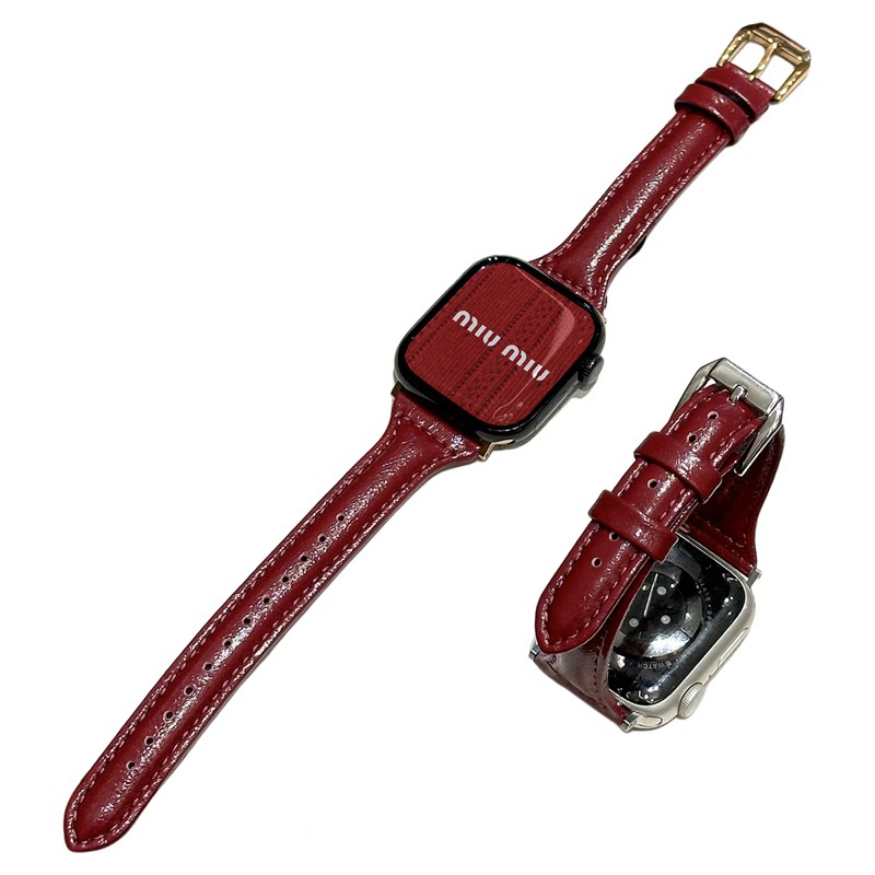适用iwatch红色真皮小蛮腰女表带