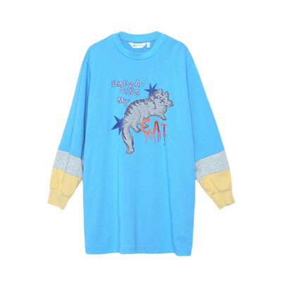 MOVEUP幻走2024秋季新款.FUN系列趣味绣花撞色设计师中长款卫衣女