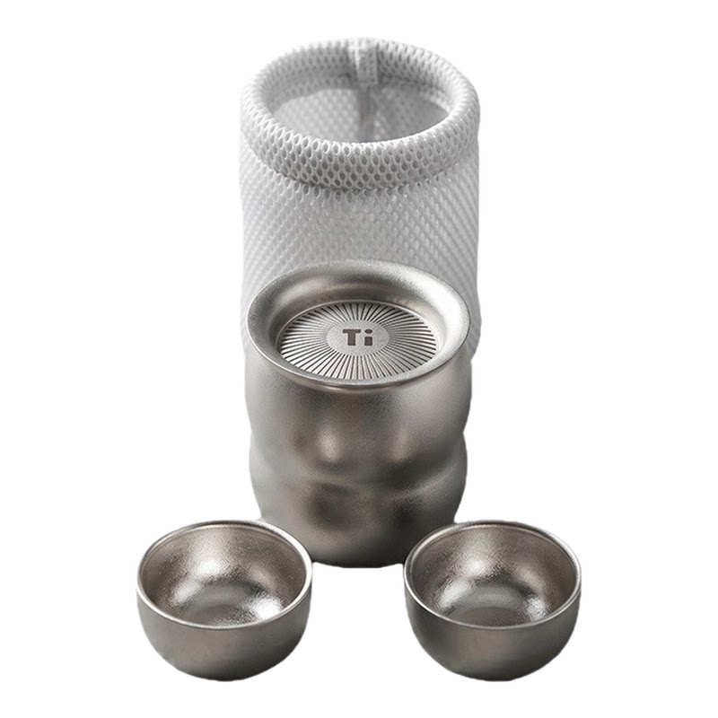 纯钛便携隔热茶具套装一壶两杯