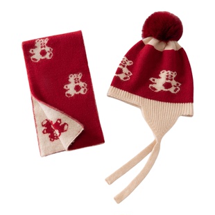 儿童小熊围巾100纯山羊绒女童2025冬针织保暖男童秋冬防寒小围脖