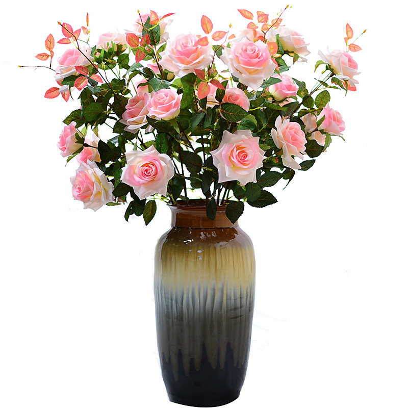 仿真月季单支玫瑰花束绢花干花室内假花塑料花客厅餐桌摆设装饰品