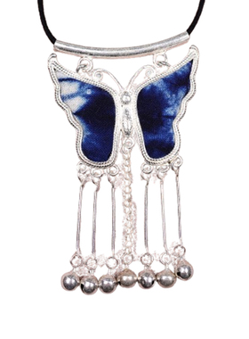 民族风刺绣老绣蓝染蝴蝶流苏项链