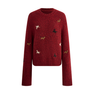 【孙颖莎同款】Fabrique马到成功生肖红色毛衣羊毛针织开衫女冬