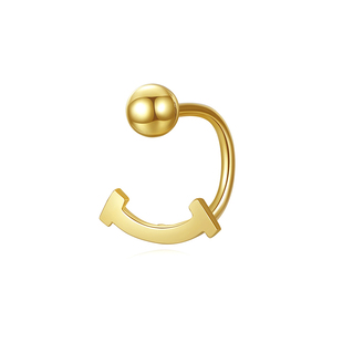 韩国流行韩国14K黄金耳钉女 个性光面笑脸弧形弯钩螺纹耳钉女单只