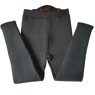 秋冬薄绒男高弹高腰护腰加大加肥光面保暖裤男秋裤黑色打底棉裤