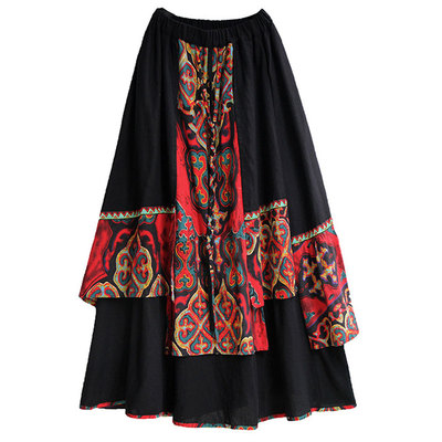 半身裙秋冬女2025新款民族风复古不规则a字气质长款棉麻大摆长裙