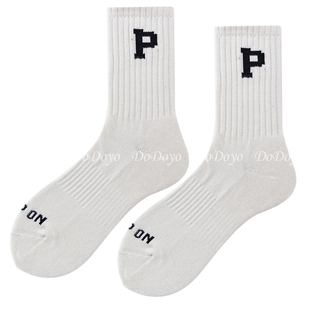 DODOYO P字母袜子女秋冬加厚毛巾底中筒袜日系INS潮运动堆堆长袜
