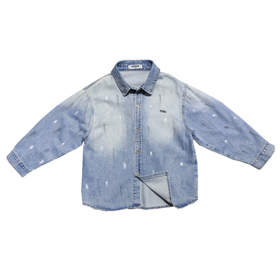 啦芙莱春季涂鸦做旧牛仔衬衫外套