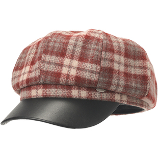 畹町格纹八角帽女秋冬季复古英伦鸭舌贝雷帽百搭毛呢报童画家帽子