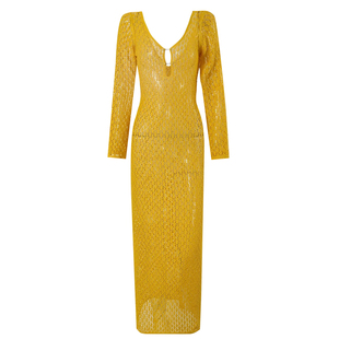 假面猫 泰国泳衣女2026新款绝美黄色抹胸比基尼长裙罩衫温泉度假