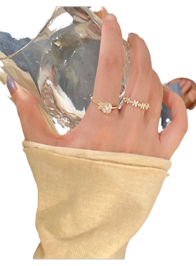 气质山茶花戒指女小众设计高级感2026年新款潮珍珠开口食指戒