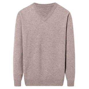 鄂尔多斯产纯羊绒衫男中年高端V领套头加厚保暖精纺针织圆领毛衣