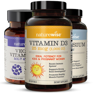 【D3K2镁三合一】naturewise阳光瓶1000iu维生素D3成人维生素K2镁