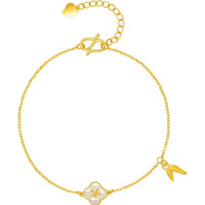 周六福金镶玉白玉四叶草手链