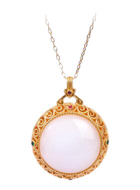 镂空香料坠香囊嘎乌盒嵌仿玉石镀金锁骨链项可打开吊坠无事牌项链