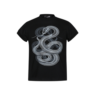 F383 2025美式复古蛇纹短款T恤cleanfit修身显瘦百搭辣妹短袖ins