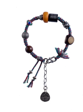 纯银925醒狮手搓五彩绳手链