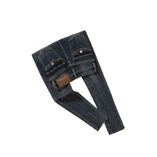 加绒加厚翻盖设计提臀高腰铅笔牛仔裤女秋冬款百搭显瘦小脚牛仔裤