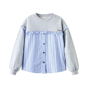 ask儿童卫衣2026春季新款女童撞色条纹上衣中大童休闲长袖童装