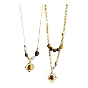 美拉德虎眼石秋冬项链女款复古轻奢高级感毛衣链小众双层叠戴配饰