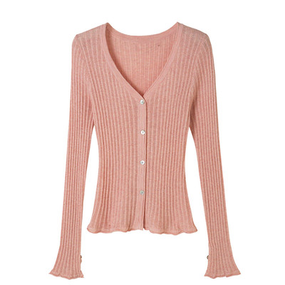 锦纶单排扣V领开衫长袖针织衫