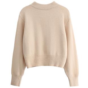 半高领短款毛衣女秋冬加厚高级感打底内搭中领长袖白色针织衫上衣