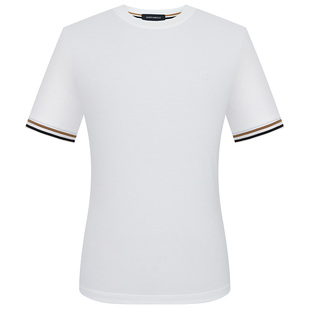 报喜鸟夏季新款男士时尚休闲针织T恤衫短袖上衣圆领短T象牙白男