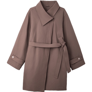 德玛纳莫瑞系翻领风衣外套女春秋新款气质系带单排扣中长款上衣