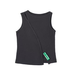 ALL BEINGS25SS春季新款不对称解构深灰色螺纹吊带纯棉背心上衣