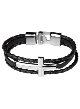 thomas sabo个性编织皮革手绳学生情侣手带简约不锈钢十字架手链