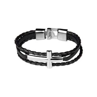 thomas sabo个性编织皮革手绳学生情侣手带简约不锈钢十字架手链
