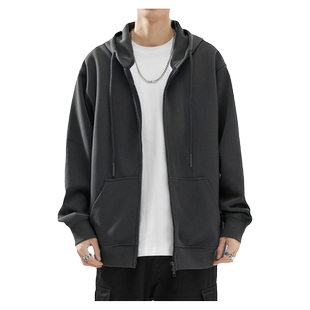XAKA日系重磅2024春季新款连帽开衫卫衣男宽松拉链衫外套纯色潮