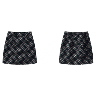 森马半松紧腰仿呢格纹半身裙女