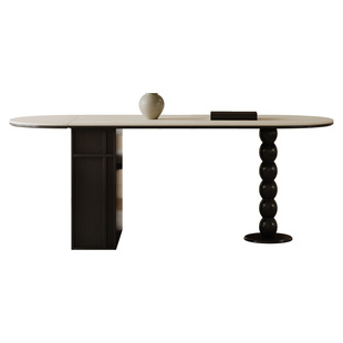 收纳储物德利丰岩板餐桌椅组合洞石小户型中古风可折叠实木餐桌子