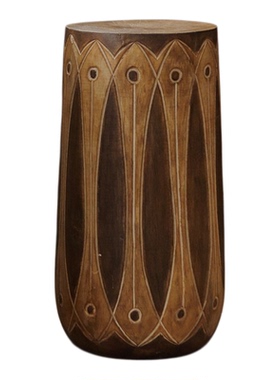 印度进口侘寂风复古实木墩子圆柱茶几摆件样板间民宿沙发边几底座